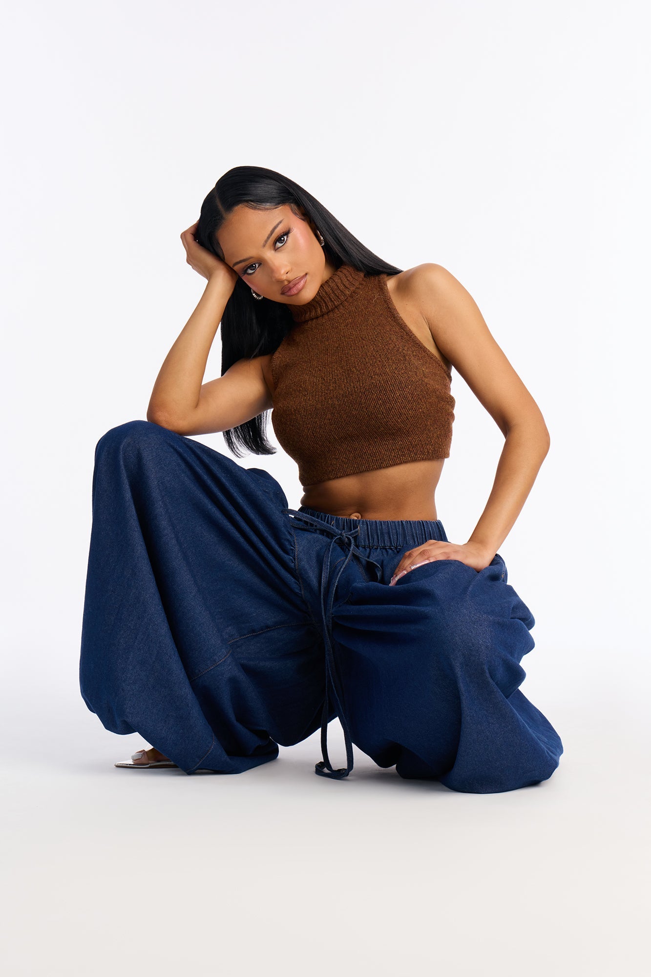 Marbella Baggy Tie Waist Balloon Jeans - Dark Wash