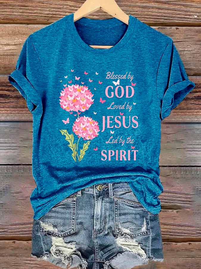 Women's Blessed by God Loved by Jesus Led by the Spirit T-Shirt