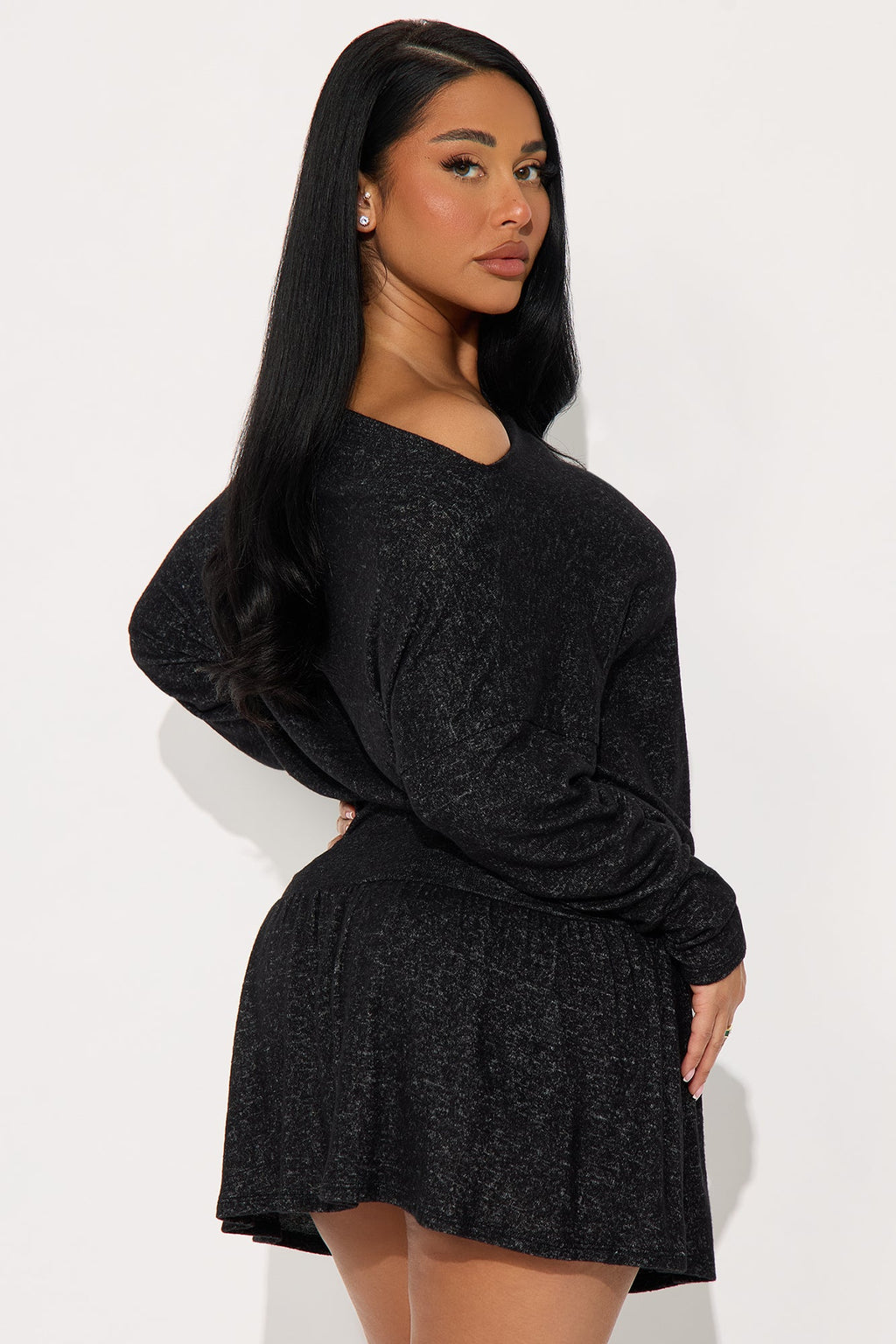 Parker Pleated Hacci Mini Dress - Black