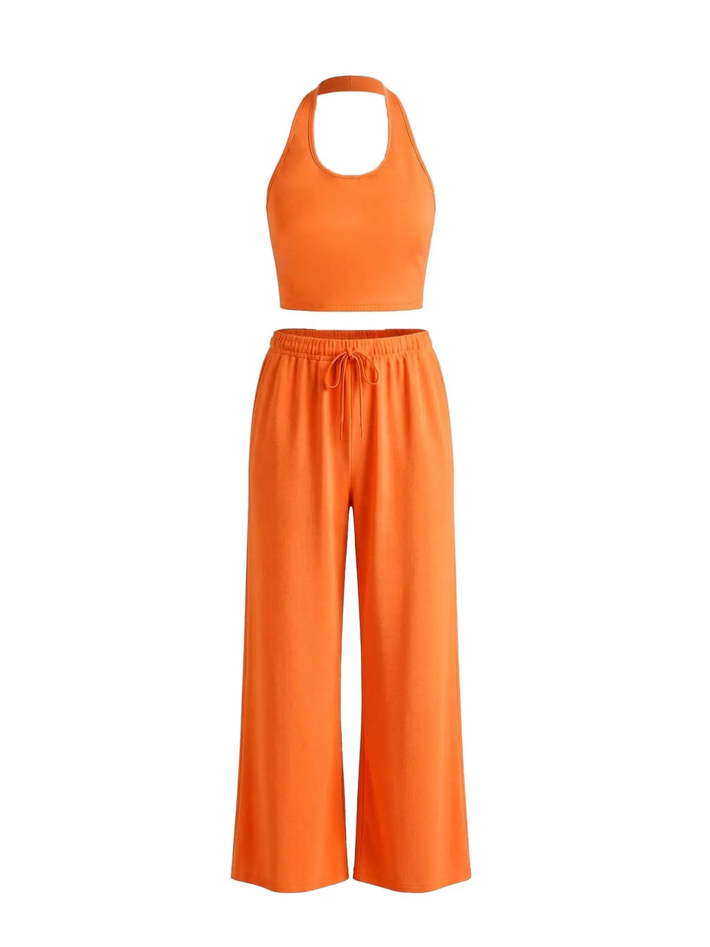 Summer Women's Halter Neck Slimming Top & Wide-Leg Pants