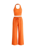 Summer Women's Halter Neck Slimming Top & Wide-Leg Pants