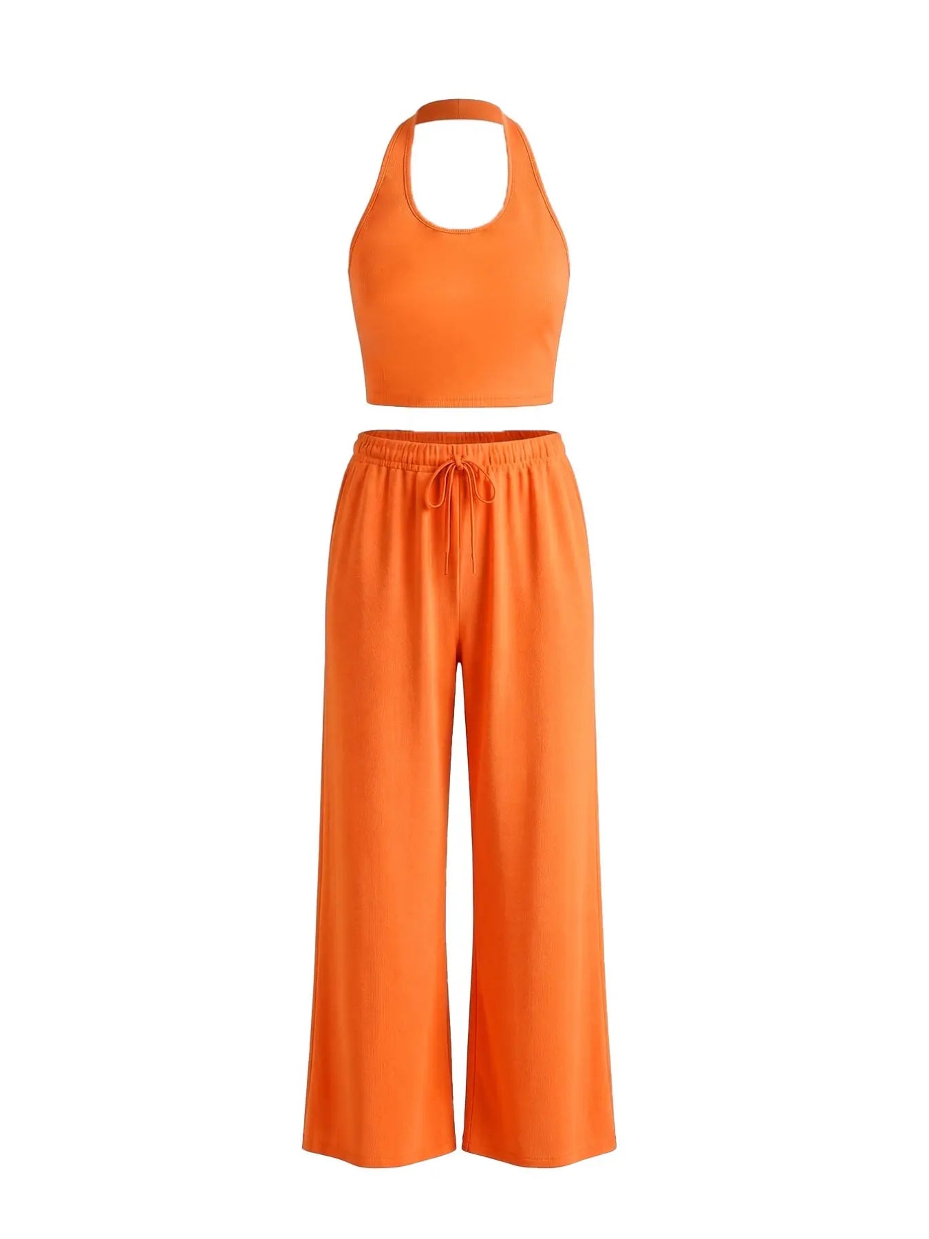 Summer Women's Halter Neck Slimming Top & Wide-Leg Pants