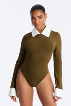 Ultimatum Collared Long Sleeve Bodysuit - Black/combo