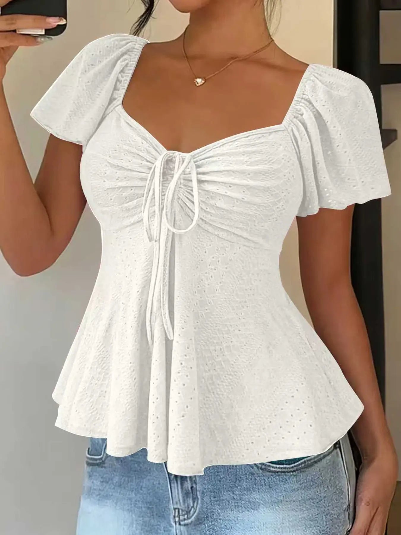 Women's Breathable Short Sleeve Blouse for Summer Casual Wear