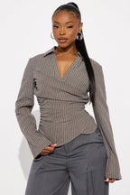 Modern Girl Ruched Pinstripe Top - Blue/combo