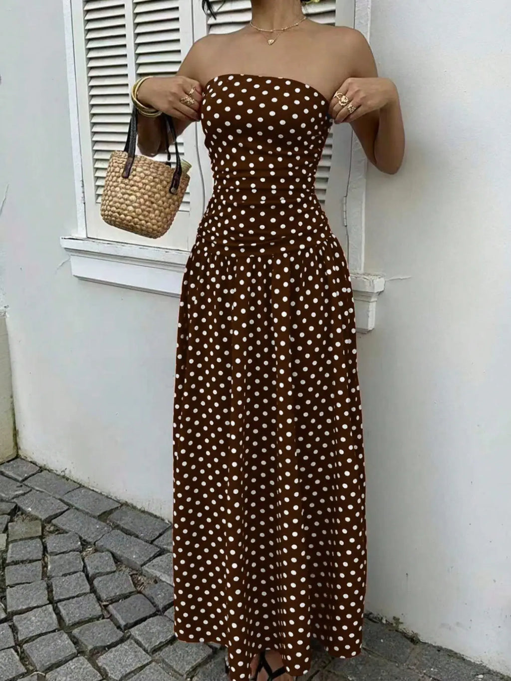 Women's Polka Dot Printed Ruched Waist Sleeveless Halter Dress, Elegant All Season Fashion, Perfect for Casual Wear, Stylish and Comfortable, Casual Fashion Chic, Casual Chic Outfit