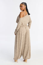 Alania 2 Piece Draped Sweater Balloon Leg Jumpsuit - Brown/combo