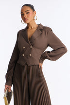 Office Ready Pleated Wide Leg Jumpsuit - Brown