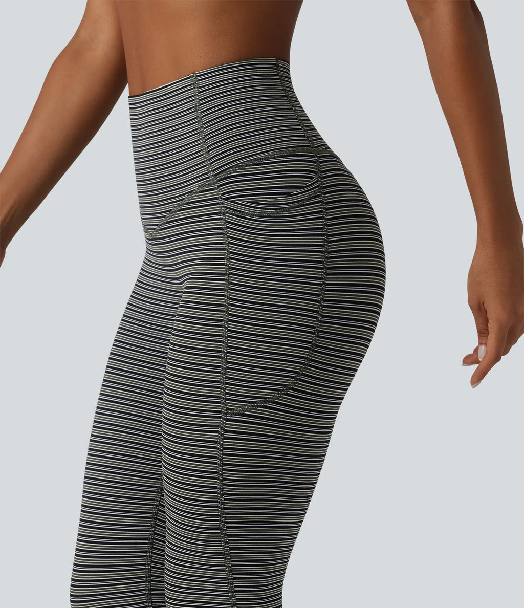 UltraSculptTM Jacquard Stripe High Waisted Tummy Control Running Leggings with Pockets