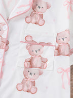 Women's Bear Print Knit Short Sleeve Top & Elastic Waist Shorts Pajama Set