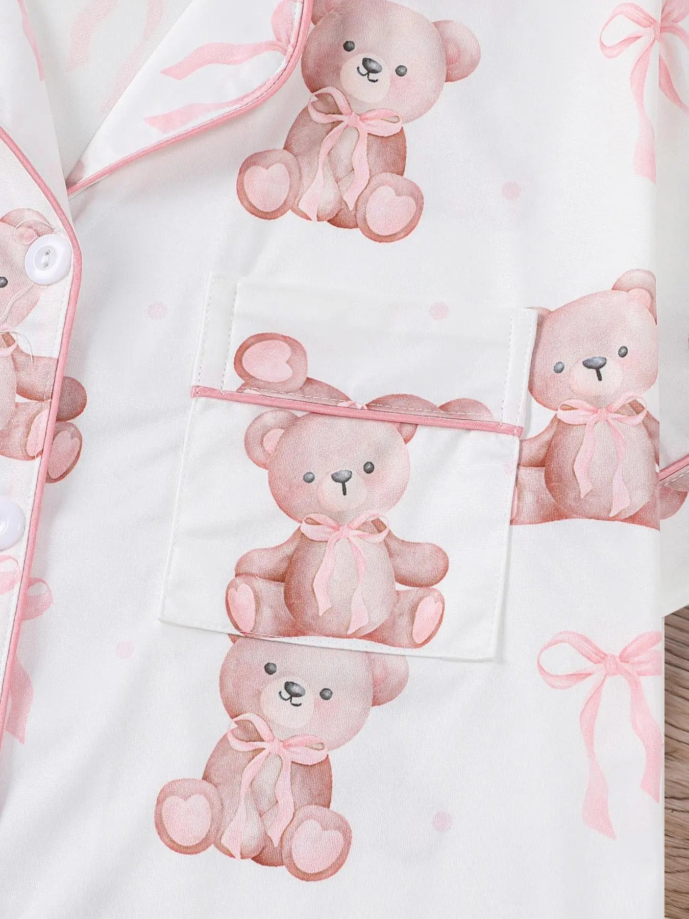 Women's Bear Print Knit Short Sleeve Top & Elastic Waist Shorts Pajama Set