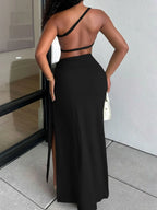Women's Summer Vacation Set - Sexy Halter Top & High Slit Skirt