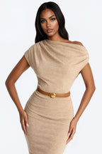 Alana One Shoulder Sweater Maxi Dress - Black