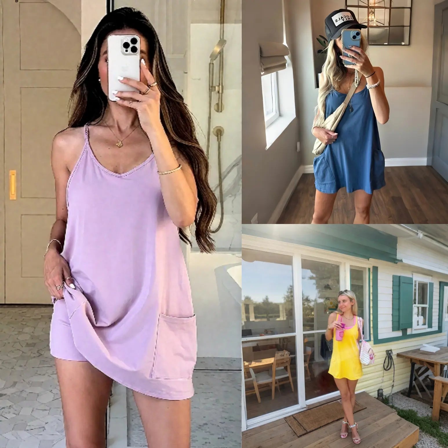Women's Summer Sleeveless Mini Dress V Neck Spaghetti Straps Athletic Built-in Shorts Sundress SummerVibes