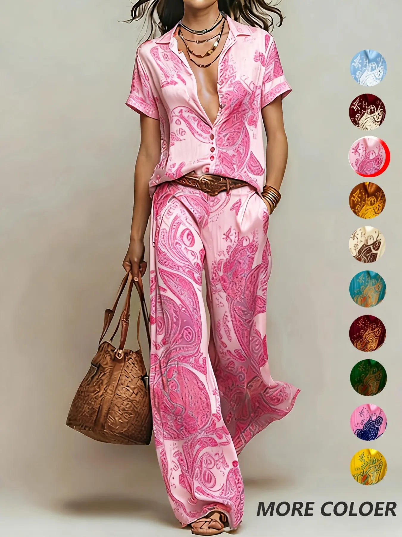Faith's Casual Vacation Chic Blouse & Straight Pants Set