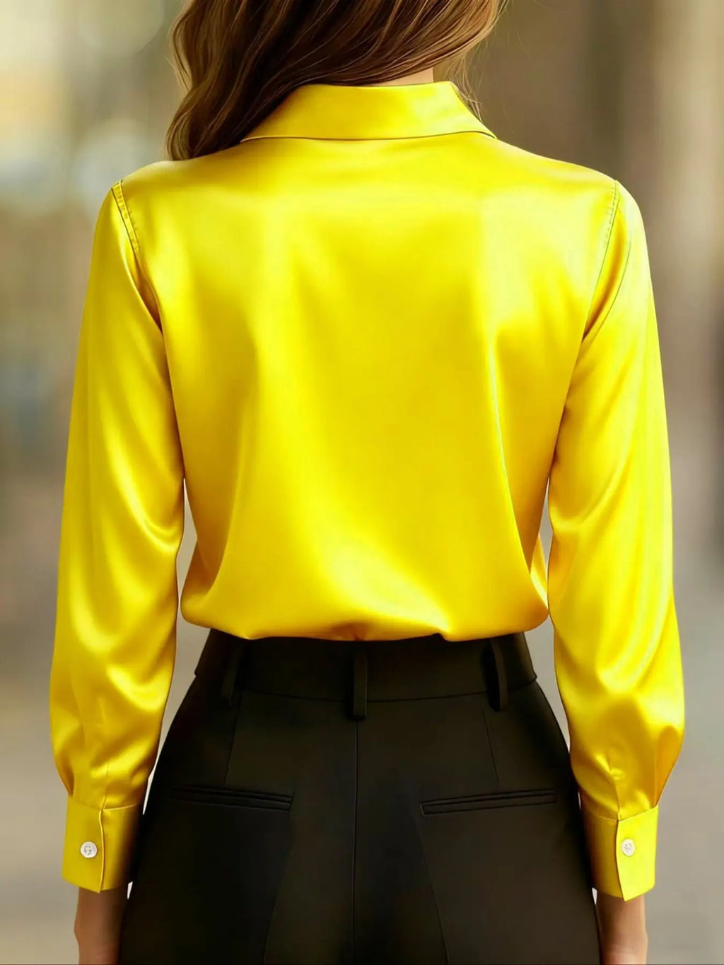 Women's Versatile Satin Long-sleeved Fitted Shirt Blouse for Commuting