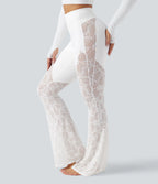 UltraSculptTM High Waisted Tummy Control Contrast Lace Yoga Flare Leggings with Pocket