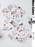 Women's Owl Print Short Sleeve Top & Elastic Waist Shorts Pyjama