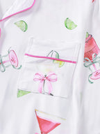 Women's Casual Pajama Set, Long Sleeve Button Front Shirt & Elastic Pants