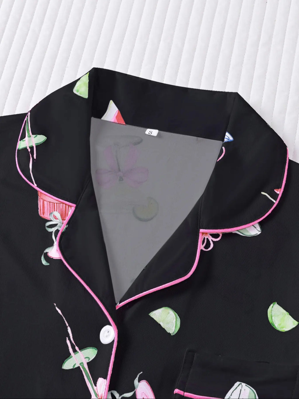 Women's Casual Pajama Set, Long Sleeve Button Front Shirt & Elastic Pants
