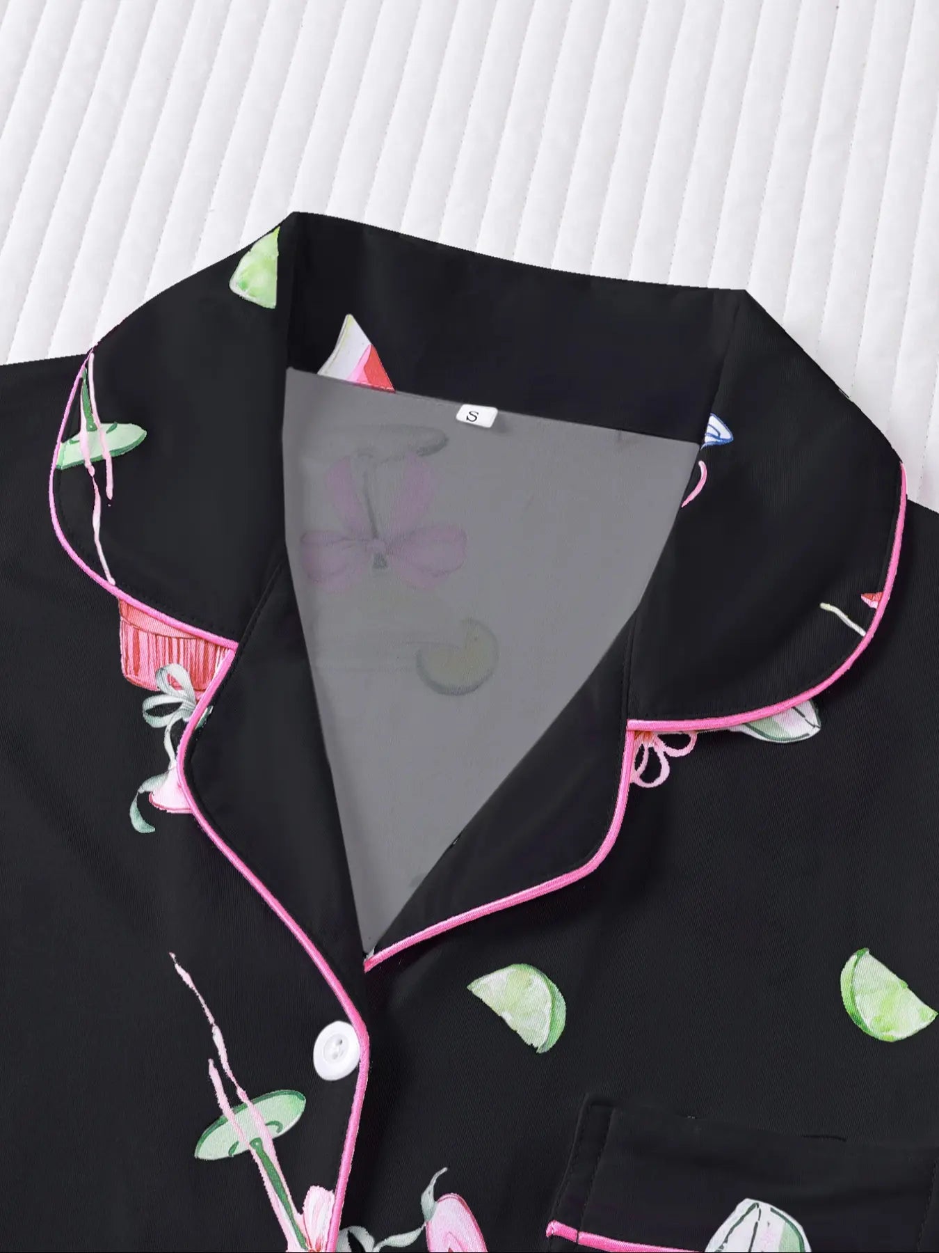 Women's Casual Pajama Set, Long Sleeve Button Front Shirt & Elastic Pants