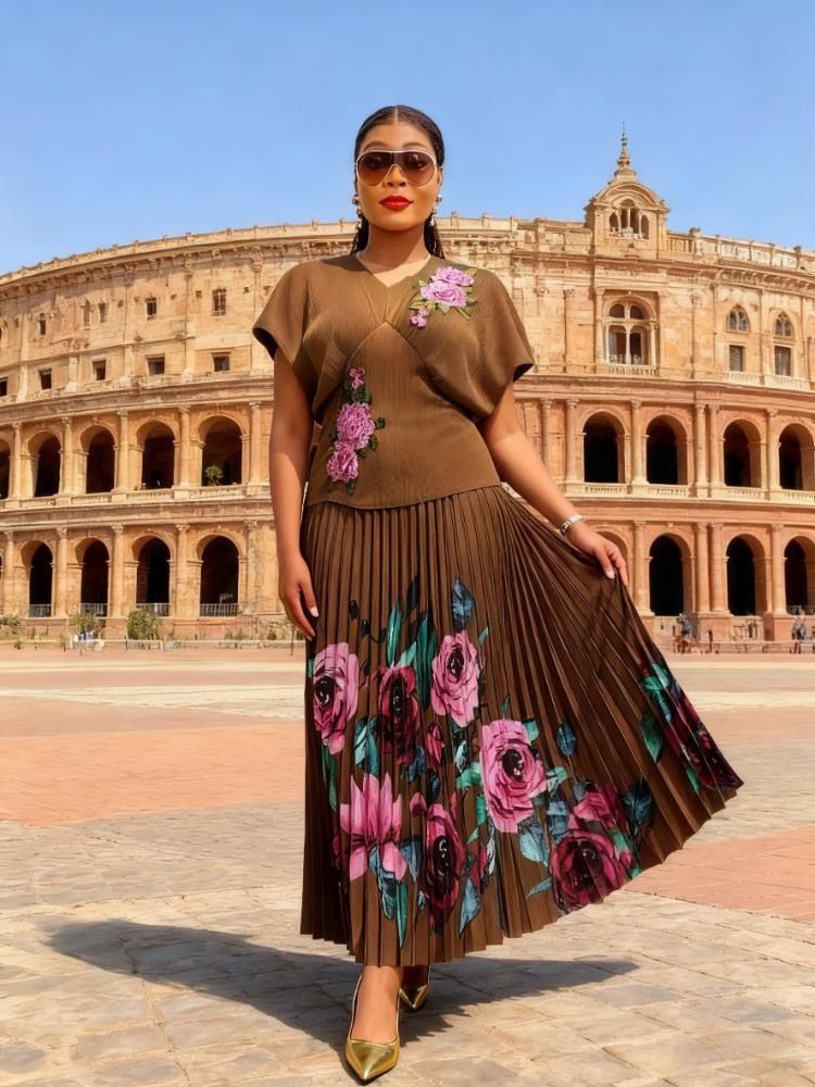 Women Elegant Floral Printed Skirt Set