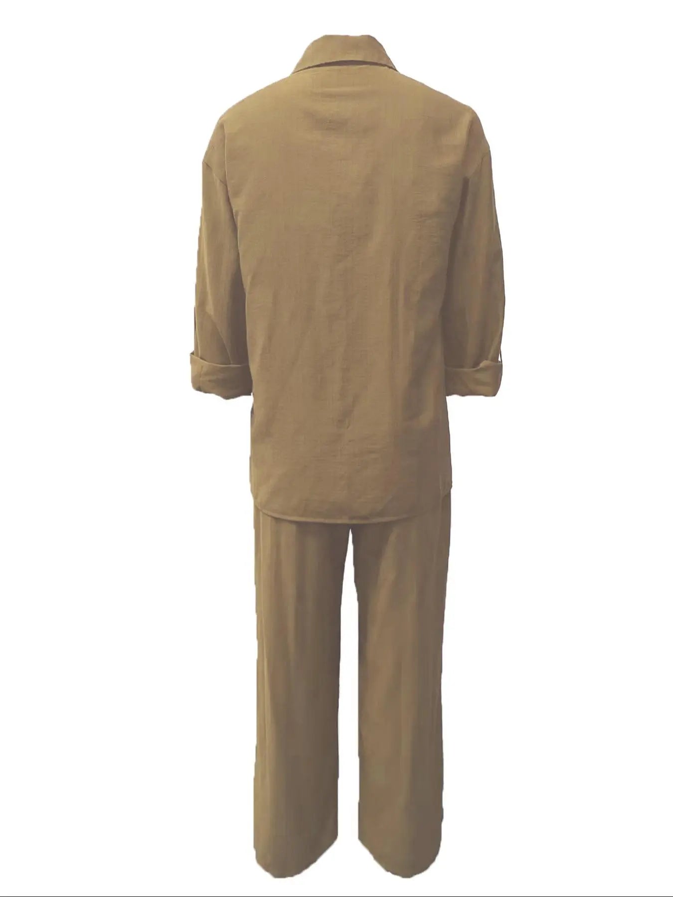Women's Solid Color Long Sleeve Shirt & Wide Leg Pants Set