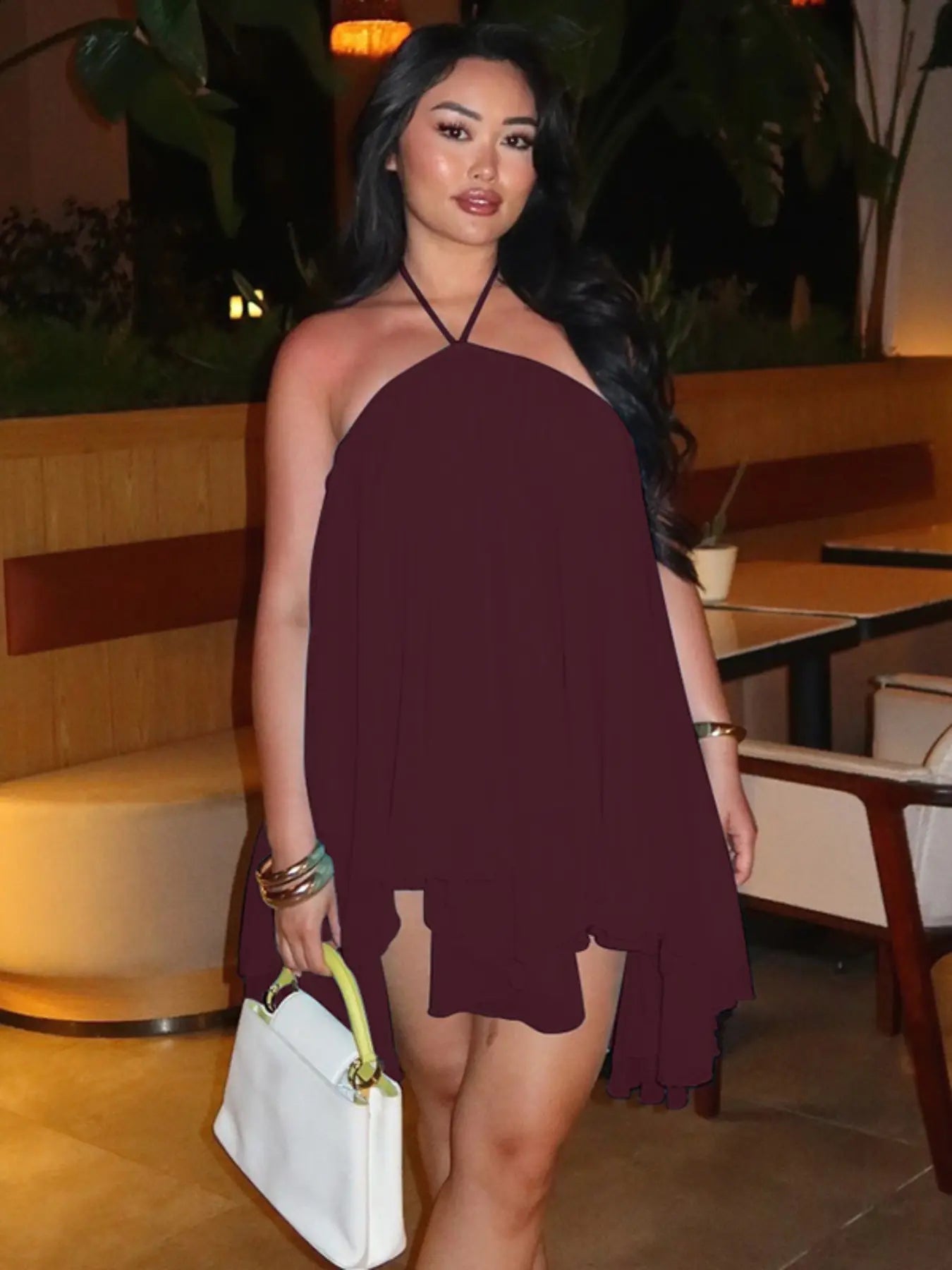 Women Summer Halter Backless Chiffon Midi Dress