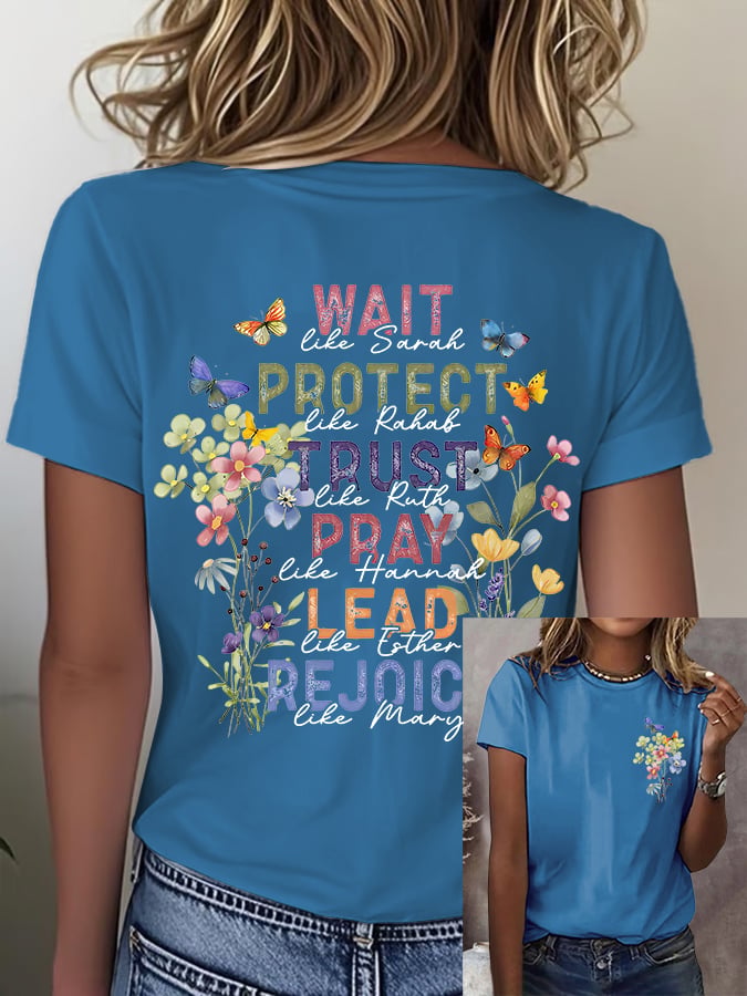 🔥Hot Sale Picks 🔥Women'S Casual Floral Faith Print Short Sleeve T-Shirt