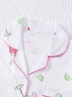 Women's Casual Pajama Set, Long Sleeve Button Front Shirt & Elastic Pants