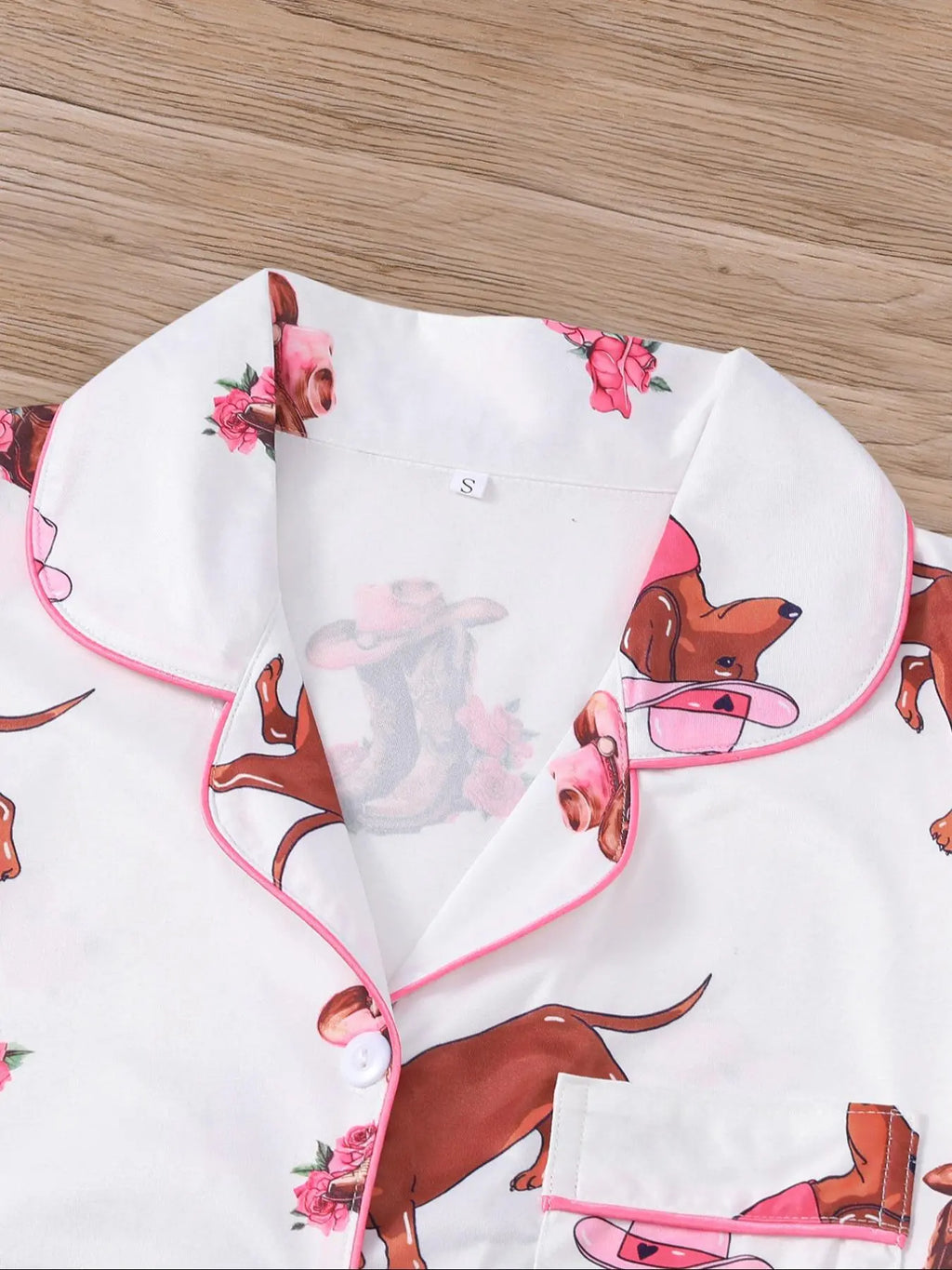 Women's All Over Dachshund Print Shirt & Elastic Waist Shorts Pyjama Two-piece Set