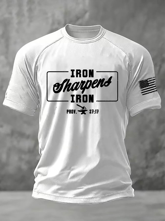 Men's Iron Sharpens Iron – Prov. 27:17 Faith Print Round Neck T-Shirt