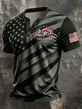 Men's Retro Patriotic Color-Block Short-Sleeve Henley Shirt