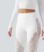 UltraSculptTM High Waisted Tummy Control Contrast Lace Yoga Flare Leggings with Pocket