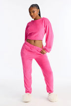 Keep You Cozy Plush Crew Neck PJ Jogger Set - Black