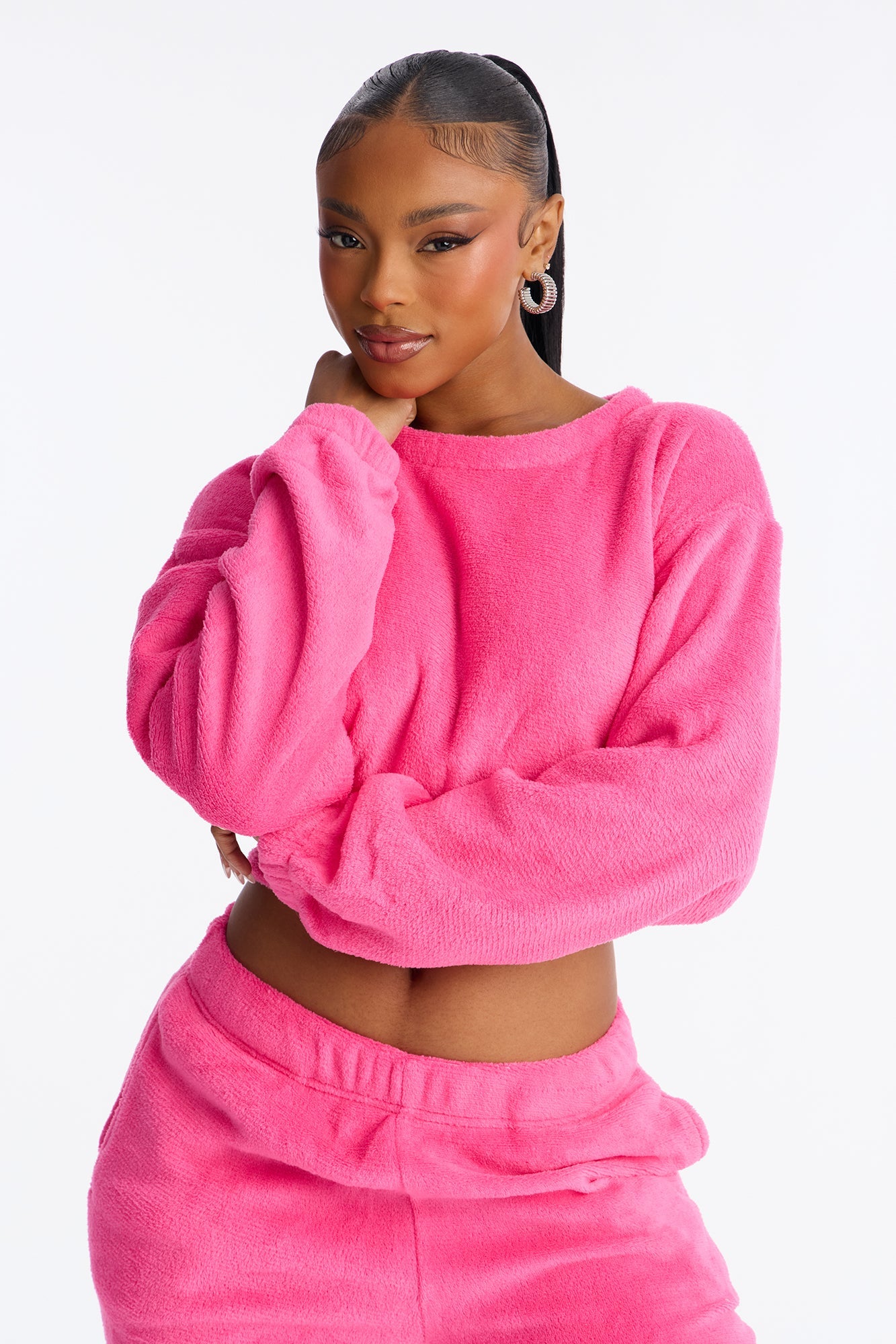 Keep You Cozy Plush Crew Neck PJ Jogger Set - Black