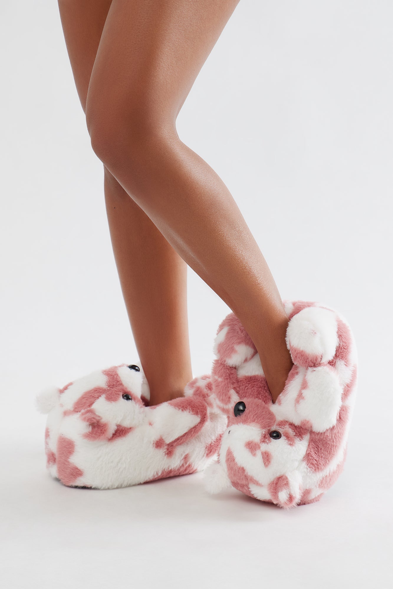 Camo Bear Faux Fur Slippers - Fuchsia/combo