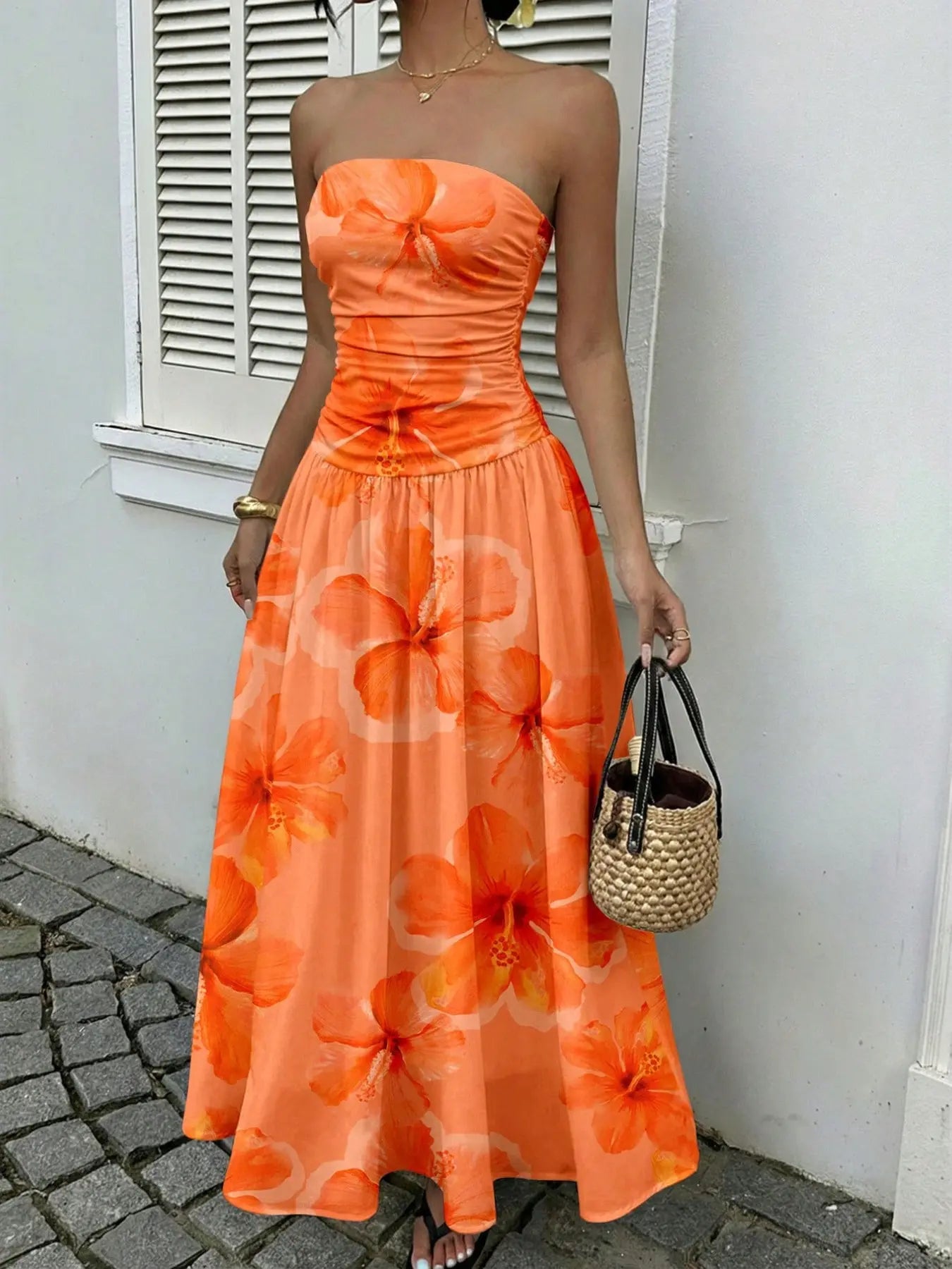 Women's Elegant Polka Dot Strapless Maxi Dress for Parties