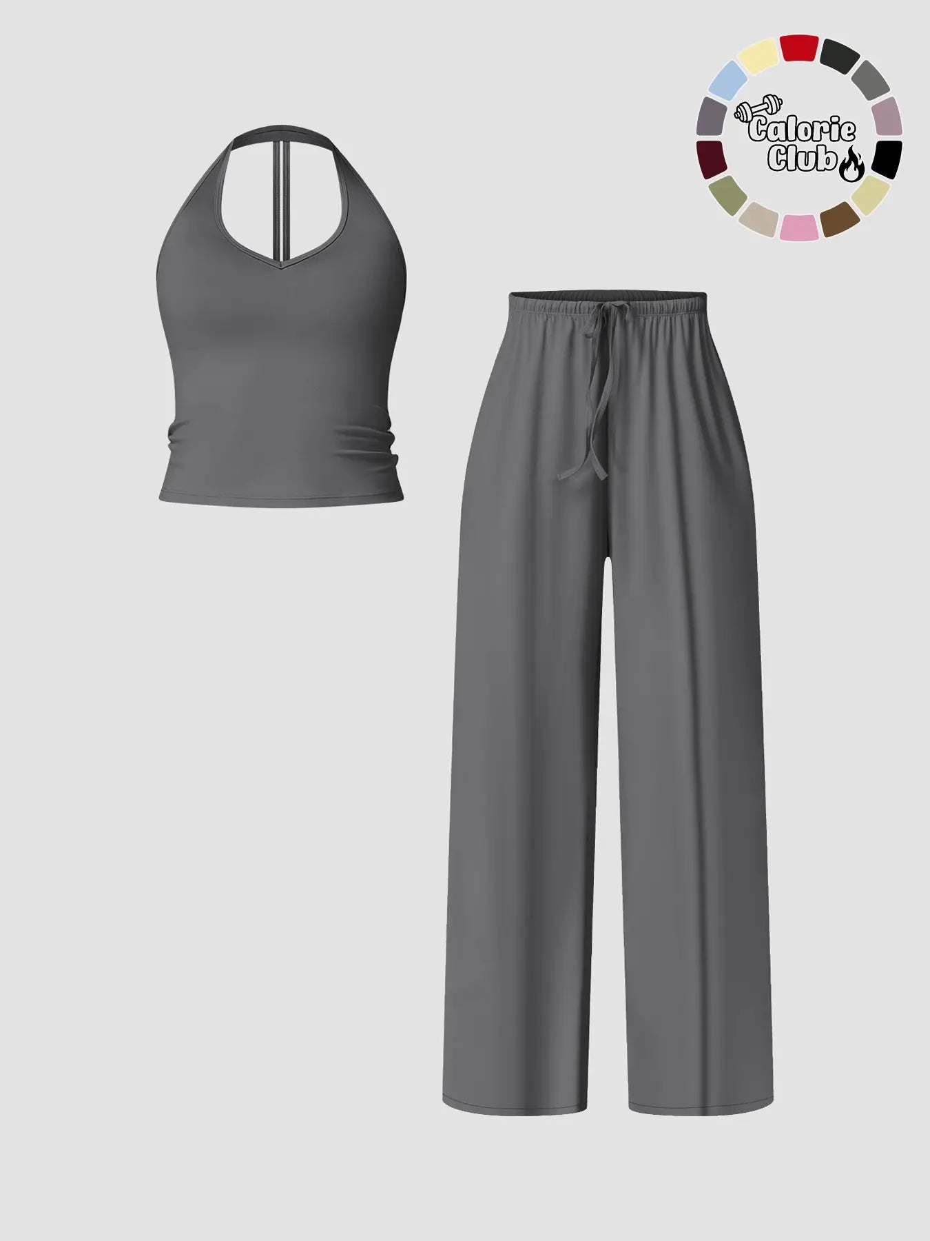 Women's Solid Crop Tank Top & Wide Leg Pants Set