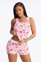 Muchos Besos Ribbed Tank PJ Boxer Short Set - White/combo