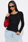 Elise Round Neck Long Sleeve Top - Black