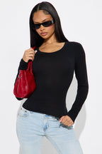 Elise Round Neck Long Sleeve Top - Black