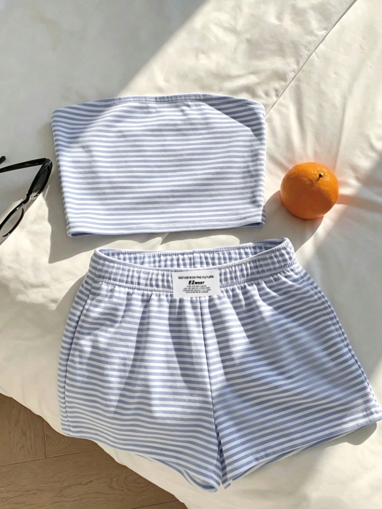 Comfortcana Women Summer Outfit,Pink And White Striped Tube Top & Shorts 2-Piece Set,Cute Casual Minimalist Everyday Versatile Resort Beach Outfit For Ladies
