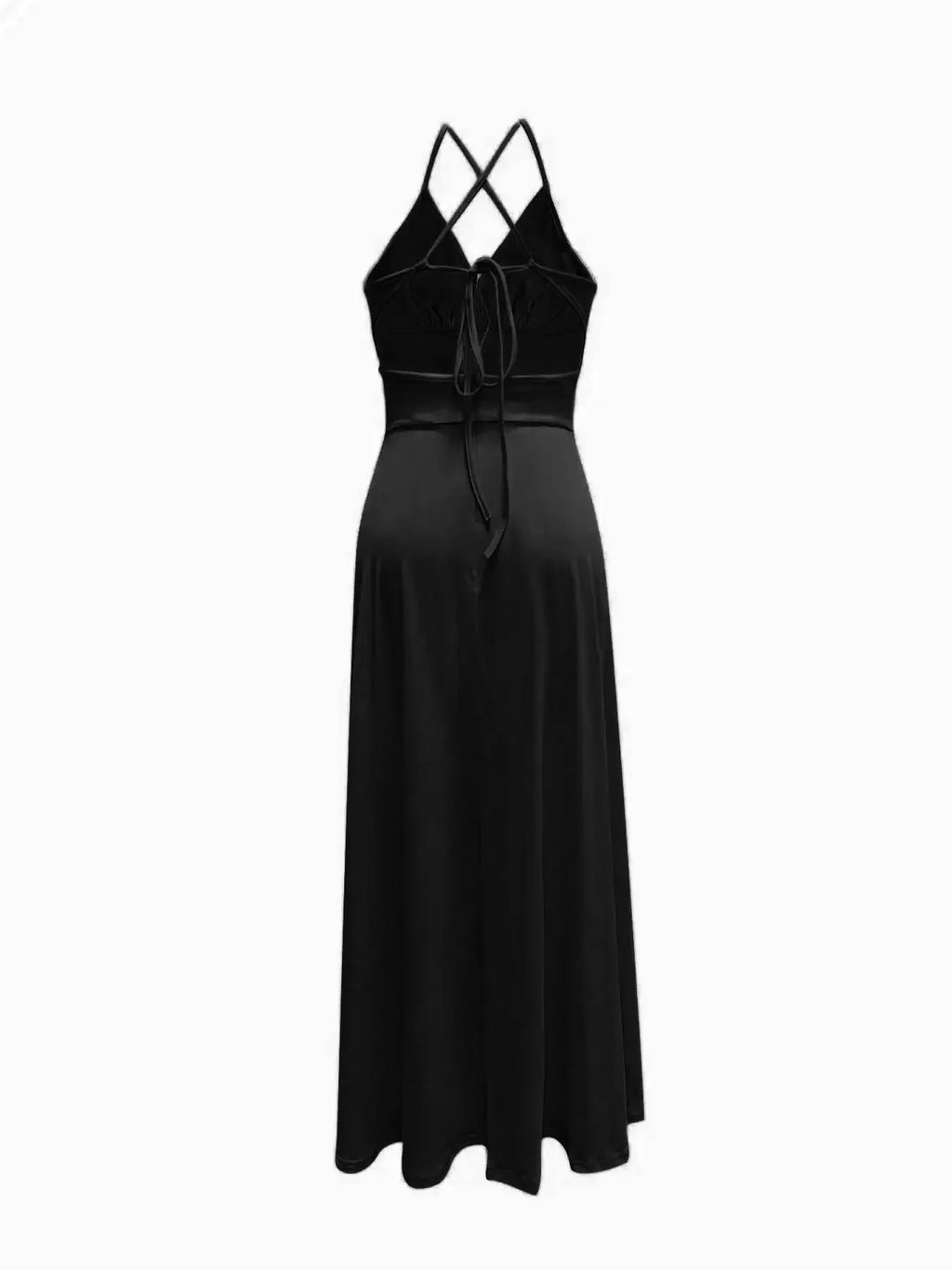 Women's Plain Fitted Criss Cross Backless Split Thigh Spaghetti Strap Cami Dress