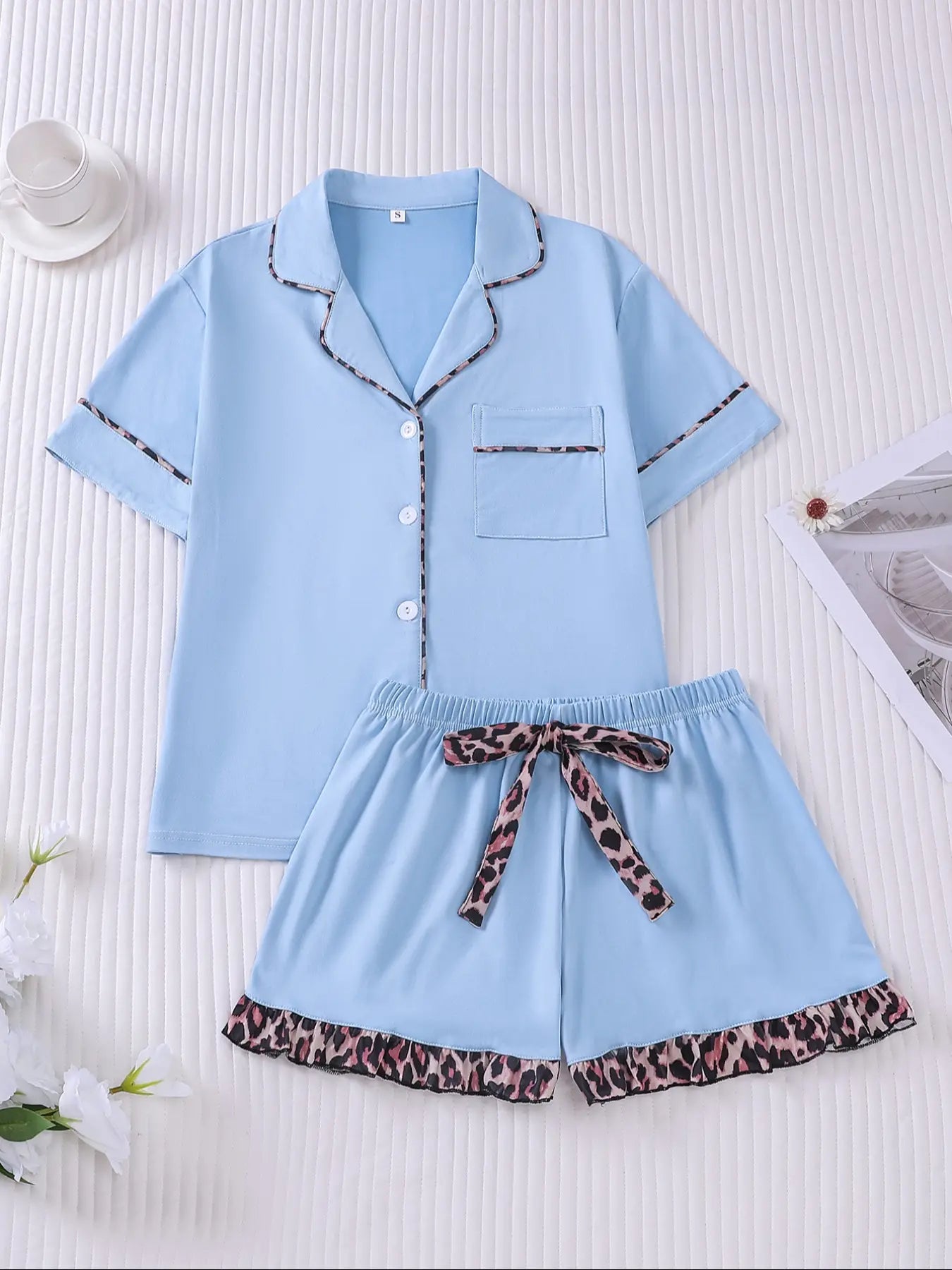 Women's Contrast Binding Pajama Two-piece Set