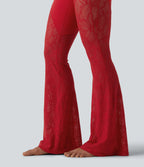 UltraSculptTM High Waisted Tummy Control Contrast Lace Yoga Flare Leggings with Pocket