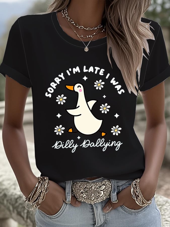 Women's Sorry I'm Late His Timing Not Mine Ecclesiastes 3:1 Funny Silly Goose T-Shirt