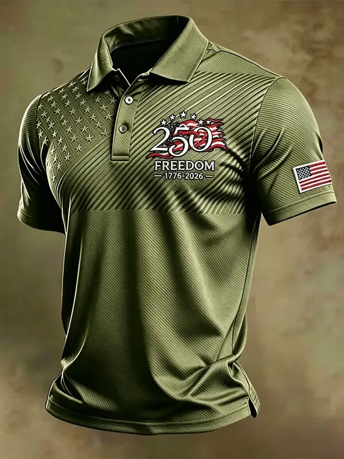 Men's Retro "Patriot" Color-Block Short-Sleeve Polo Shirt