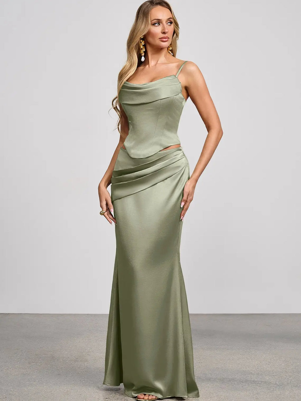Azazie Sorrel Corset Lace-up Mermaid Wedding Guest Evening Luminous Satin Maxi Dress Minimalist