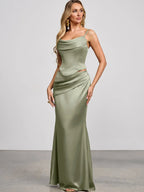 Azazie Sorrel Corset Lace-up Mermaid Wedding Guest Evening Luminous Satin Maxi Dress Minimalist